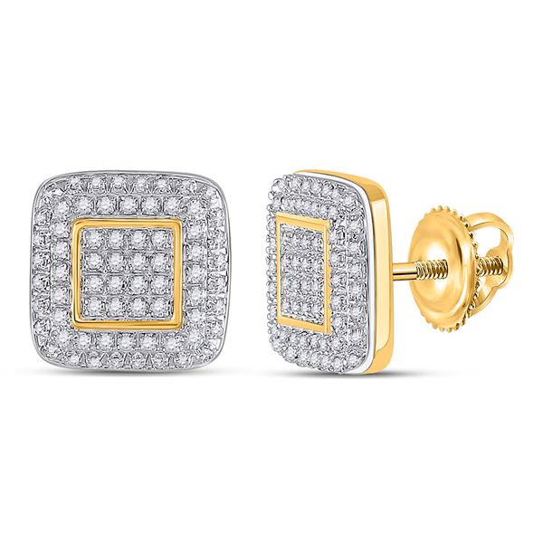 Mens Diamond Square Earrings 1/3 Cttw 10kt Yellow Gold
