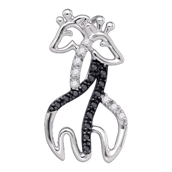 Black Color Enhanced Diamond Giraffe Pendant 1/8 Cttw 10kt White Gold