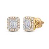 Image 1 : Baguette Diamond Square Cluster Earrings 1/2 Cttw 14kt Yellow Gold