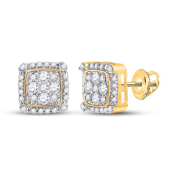 Diamond Square Cluster Earrings 1/2 Cttw 10kt Yellow Gold