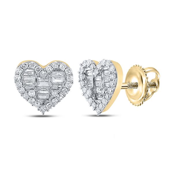 Baguette Diamond Heart Earrings 3/8 Cttw 10kt Yellow Gold