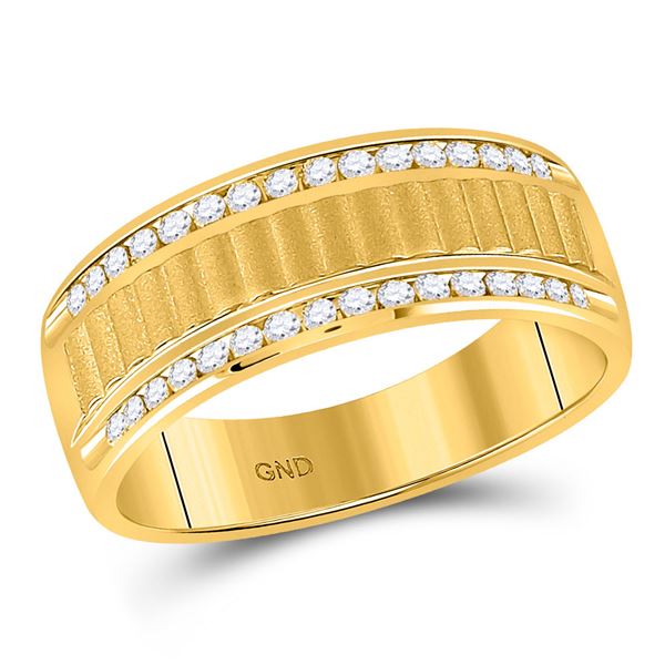 Mens Diamond Double Row Matte Textured Wedding Band Ring 1/3 Cttw 14kt Yellow Gold