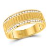 Image 1 : Mens Diamond Double Row Matte Textured Wedding Band Ring 1/3 Cttw 14kt Yellow Gold