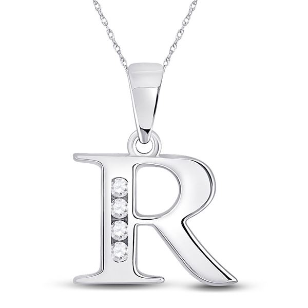 Diamond R Initial Letter Pendant 1/20 Cttw 10kt White Gold