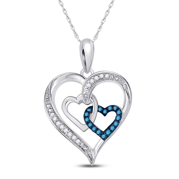 Blue Color Enhanced Diamond Heart Pendant 1/10 Cttw Sterling Silver