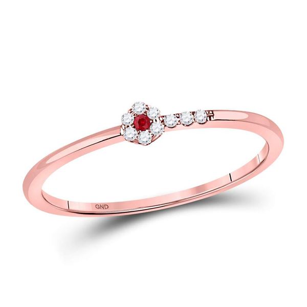 Ruby Diamond Stackable Band Ring 1/20 Cttw 10kt Rose Gold