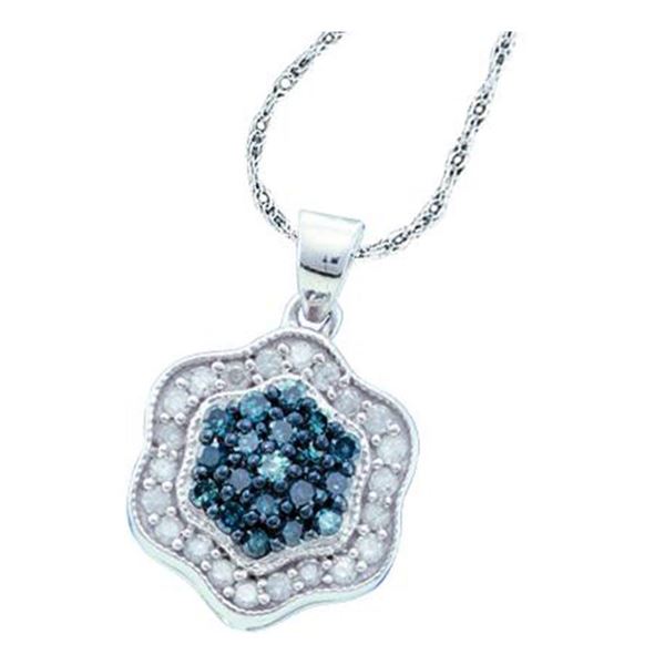 Blue Color Enhanced Diamond Cluster Pendant 1/2 Cttw 10kt White Gold