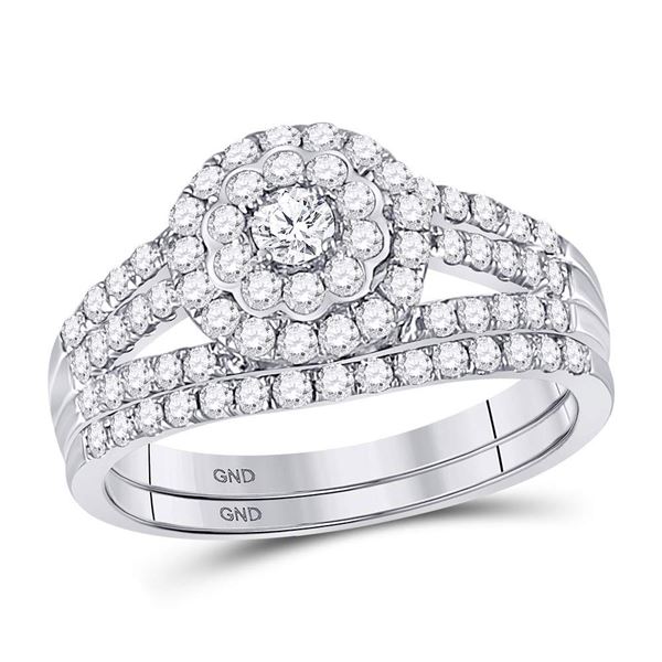 Diamond Bridal Wedding Ring Band Set 1 Cttw 14kt White Gold