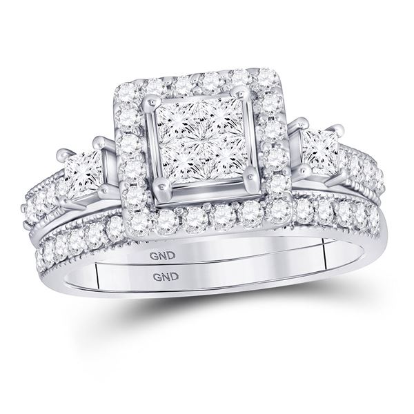 Princess Diamond Bridal Wedding Ring Band Set 1 Cttw 10kt White Gold