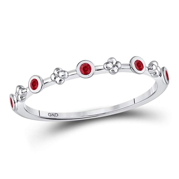 Ruby Dot Flower Stackable Band Ring 1/12 Cttw 10kt White Gold
