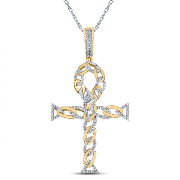 Mens Diamond Ankh Cross Charm Pendant 3/8 Cttw 10kt Yellow Gold