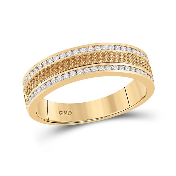 Mens Diamond Wedding Textured Band Ring 1/3 Cttw 14kt Yellow Gold