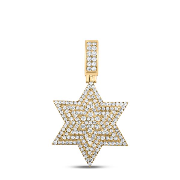 Mens Diamond Magen David Star Charm Pendant 3 Cttw 14kt Yellow Gold