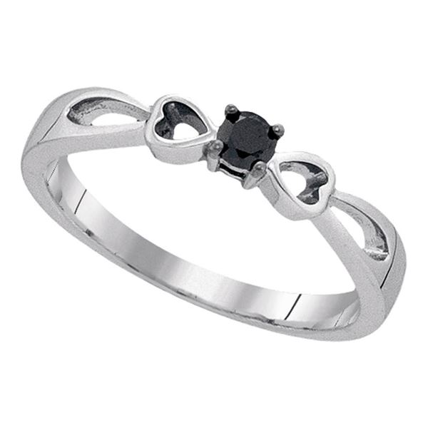 Black Color Enhanced Diamond Solitaire Promise Ring 1/10 Cttw Sterling Silver