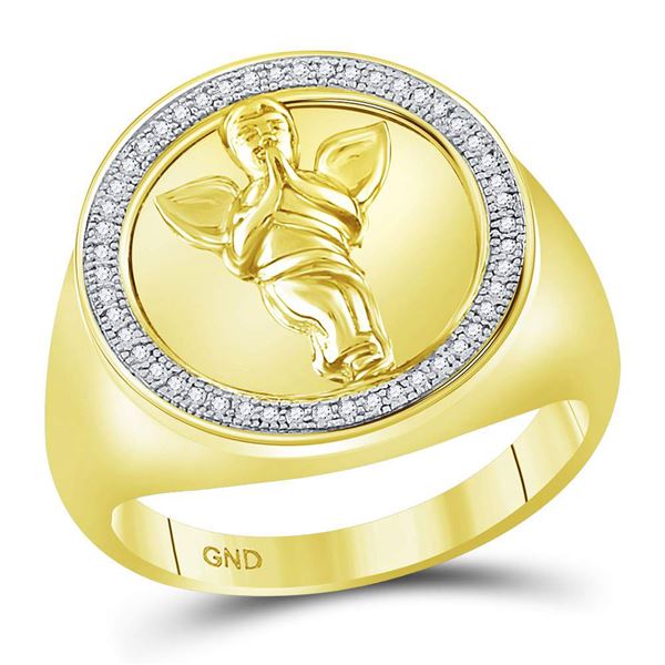 Mens Diamond Circle Angel Ring 1/6 Cttw 10kt Yellow Gold