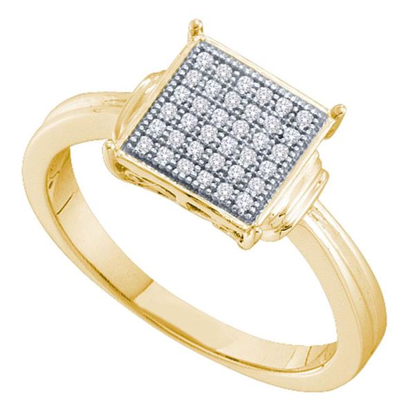 Diamond Square Cluster Ring 1/10 Cttw Yellow-tone Sterling Silver
