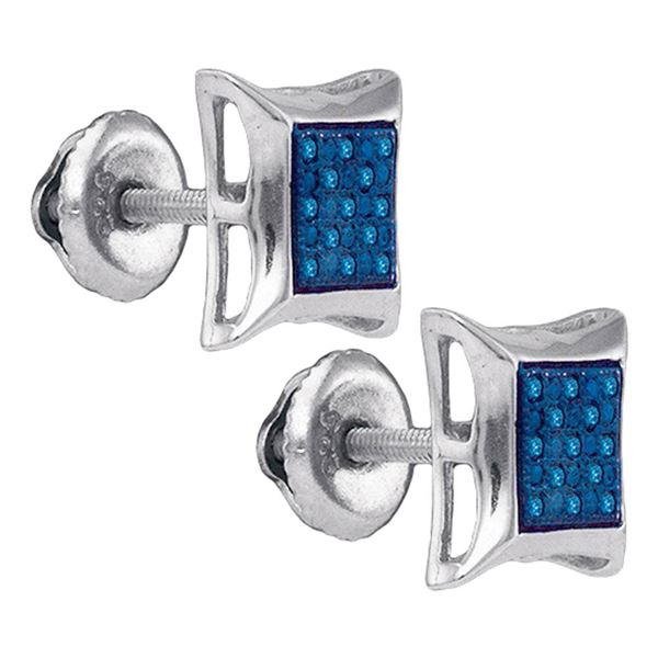 Sterling Silver Mens Blue Color Enhanced Diamond Square Kite Earrings 1/12 Cttw Sterling Silver