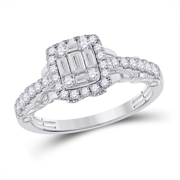 Baguette Diamond Square Ring 3/4 Cttw 14kt White Gold