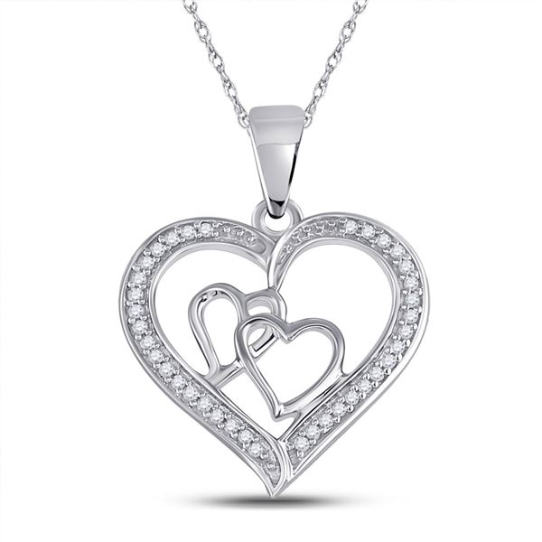 Diamond Triple Heart Outline Pendant 1/8 Cttw Sterling Silver