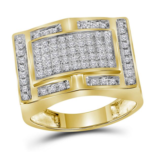 Mens Diamond Rectangle Cluster Ring 1/2 Cttw 10kt Yellow Gold