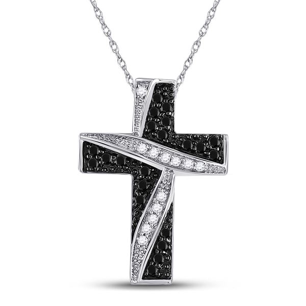 Black Color Enhanced Diamond Cross Pendant 1/4 Cttw 10kt White Gold