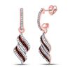 Image 1 : Red Color Enhanced Diamond Dangle Earrings 1/3 Cttw 10kt Rose Gold