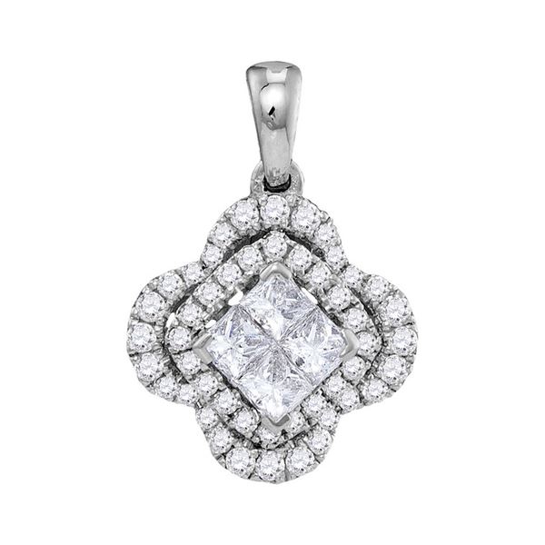 Princess Diamond Cluster Pendant 3/4 Cttw 14kt White Gold