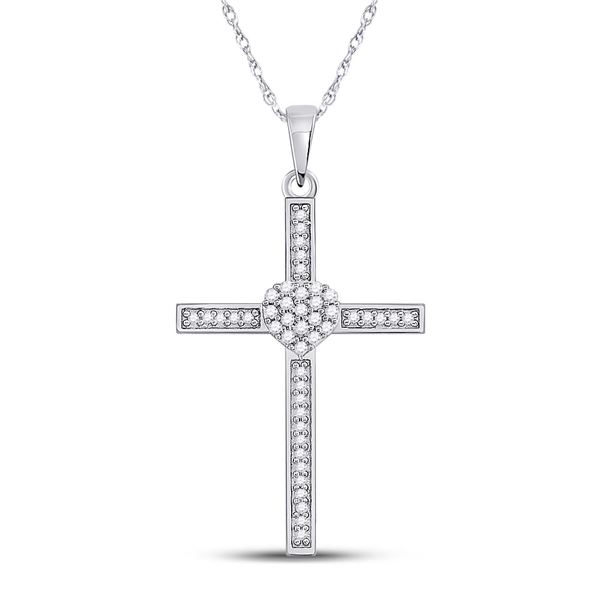 Diamond Heart Cross Pendant 1/5 Cttw 10kt White Gold