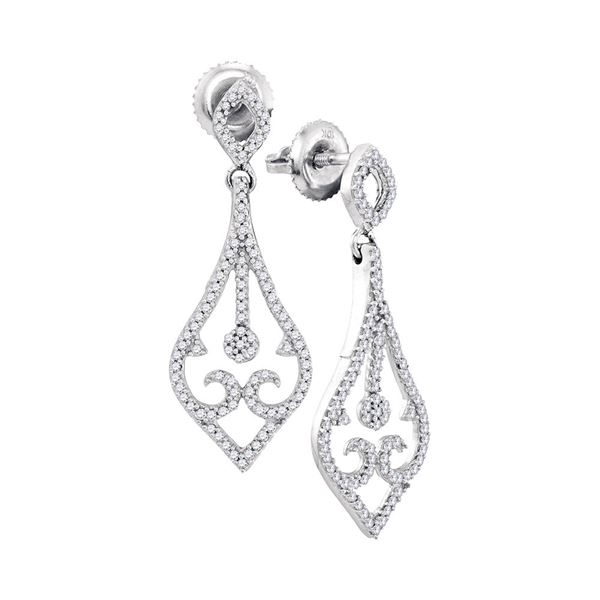 Diamond Scroll Teardrop Dangle Earrings 1/3 Cttw 10kt White Gold