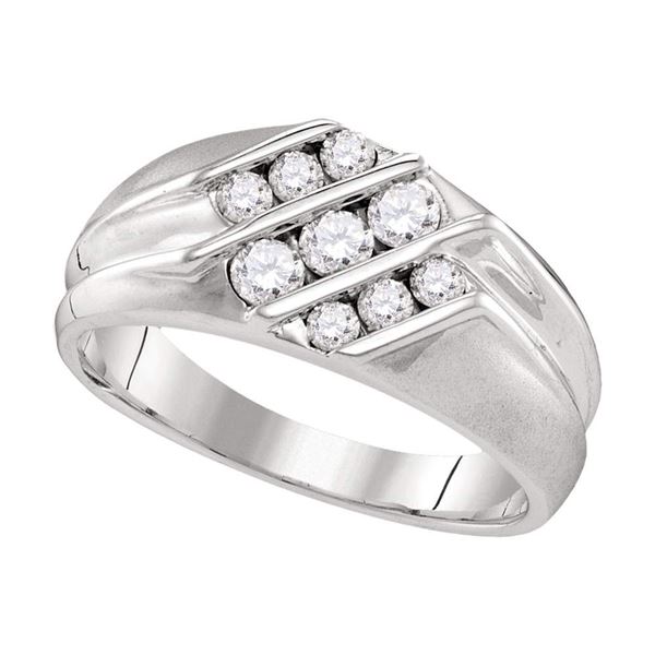 Mens Diamond Wedding Triple Row Band Ring 5/8 Cttw 10kt White Gold