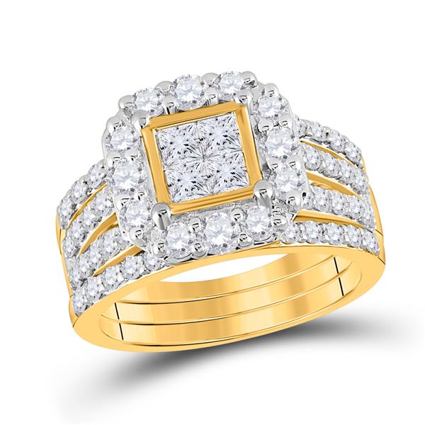 Princess Diamond Bridal Wedding Ring Band Set 2 Cttw 14kt Yellow Gold