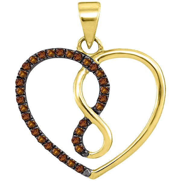Brown Diamond Heart Infinity Pendant 1/8 Cttw 10kt Yellow Gold