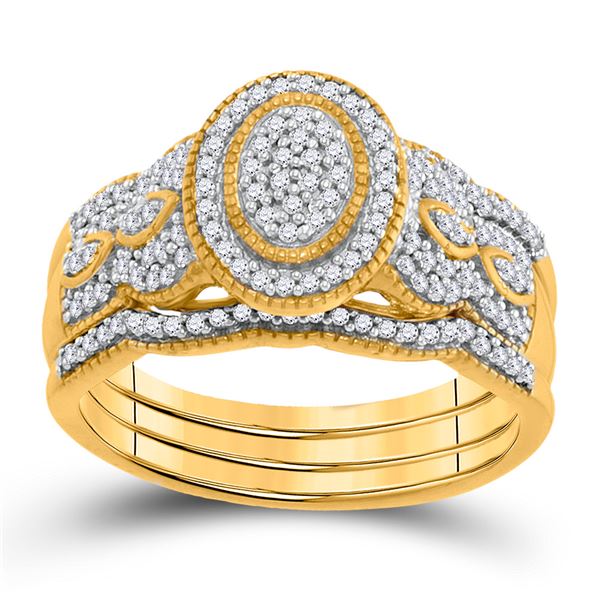 Diamond 3-Piece Bridal Wedding Ring Band Set 3/8 Cttw 10kt Yellow Gold