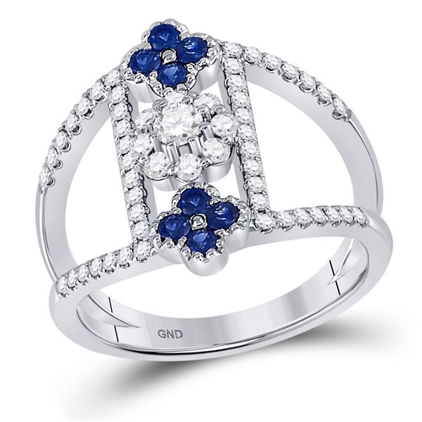 Blue Sapphire Diamond Fashion Ring 7/8 Cttw 14kt White Gold
