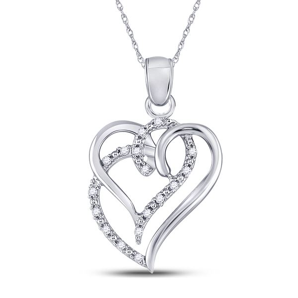Diamond Double Heart Pendant 1/10 Cttw Sterling Silver