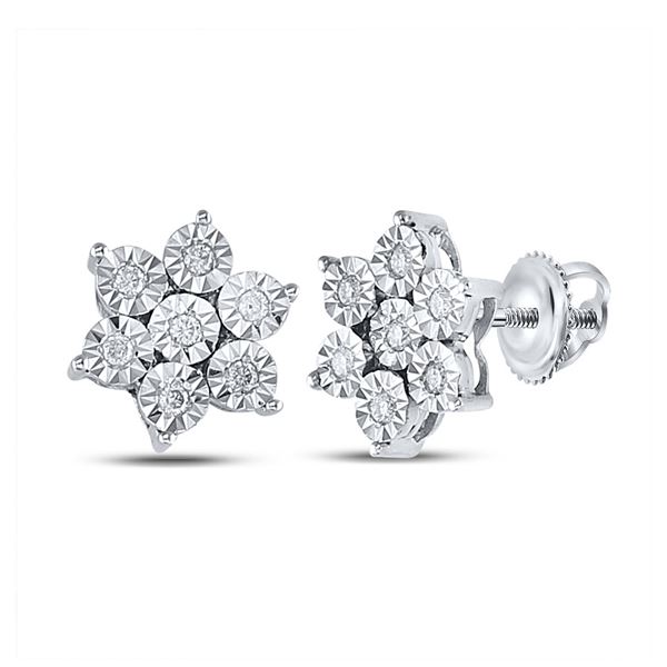 Diamond Cluster Earrings 1/8 Cttw Sterling Silver