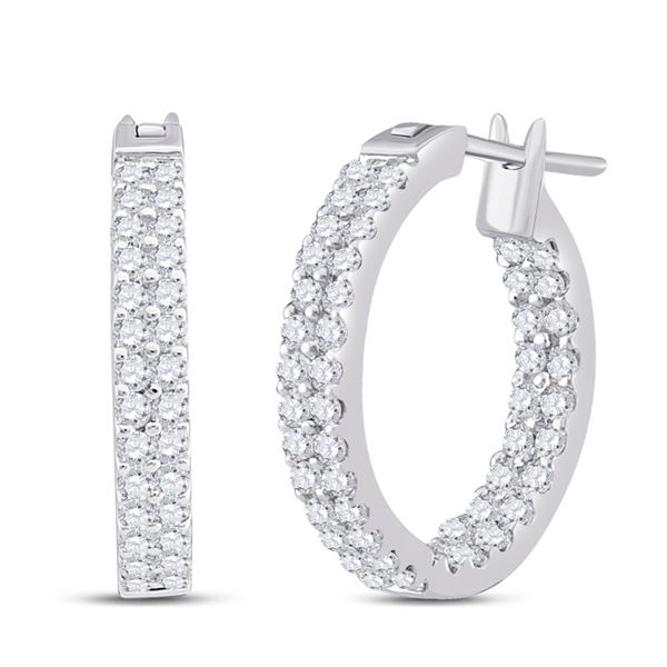 Diamond Inside Outside Double Row Hoop Earrings 1 Cttw 14kt White Gold
