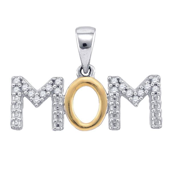 Sterling Silver White Diamond Mother Mom 2-tone Charm Pendant 1/10 Cttw Sterling Silver
