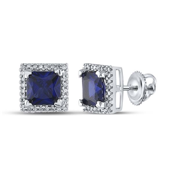 Princess Lab-Created Blue Sapphire Stud Earrings 2 Cttw 10kt White Gold