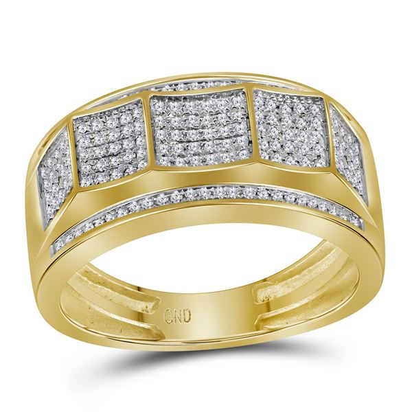 Mens Pave-set Diamond Faceted Cluster Band Ring 1/3 Cttw 10kt Yellow Gold