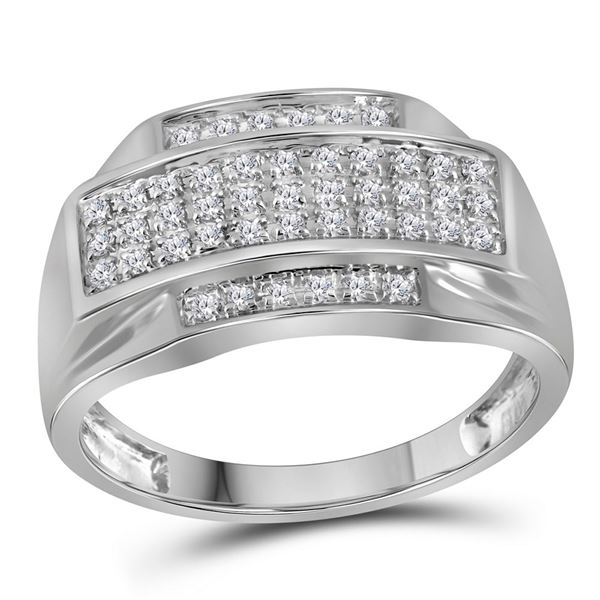 Mens Pave-set Diamond Rectangle Cluster Ring 1/3 Cttw 10kt White Gold