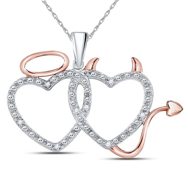 Diamond Angel Devil Heart Pendant 1/20 Cttw 14kt Two-tone Gold