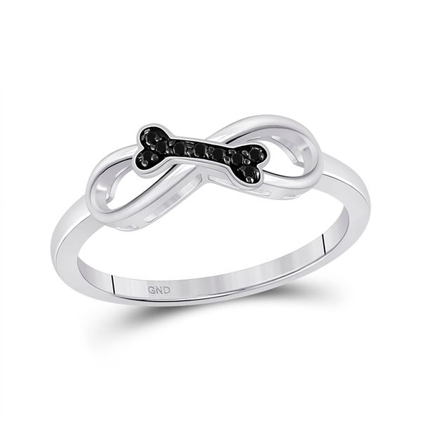 Black Color Enhanced Diamond Dog Bone Infinity Ring 1/20 Cttw Sterling Silver