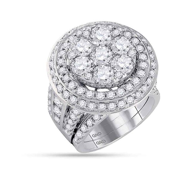 Diamond Cluster Bridal Wedding Ring Band Set 7 Cttw 14kt White Gold