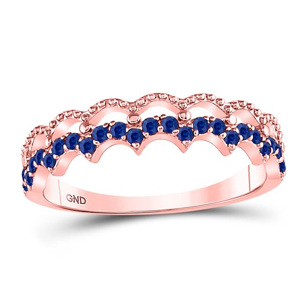 Blue Sapphire Scalloped Stackable Band Ring 1/4 Cttw 10kt Rose Gold