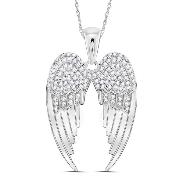 Diamond Angel Wings Pendant 3/8 Cttw Sterling Silver