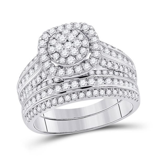 Diamond Bridal Wedding Ring Band Set 1-1/2 Cttw 14kt White Gold