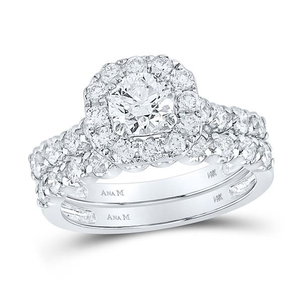 Diamond Halo Bridal Wedding Ring Band Set 2 Cttw 14k White Gold