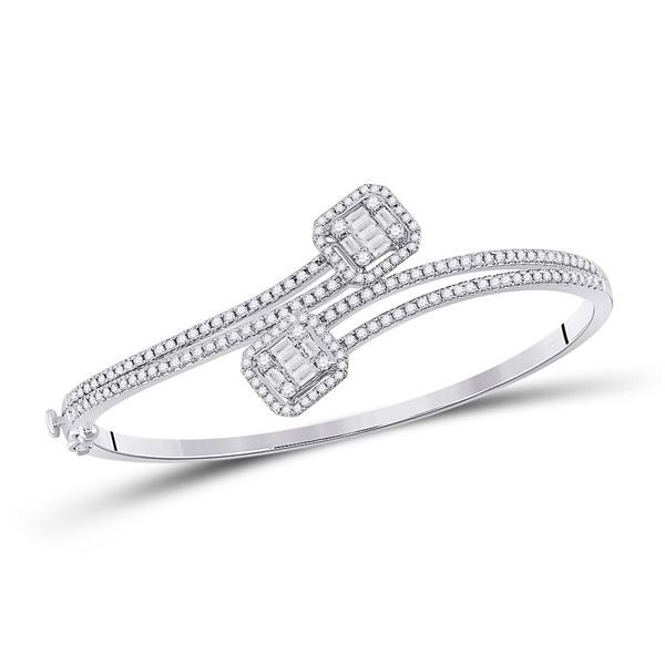 Baguette Diamond Bangle Bracelet 1-1/3 Cttw 14kt White Gold