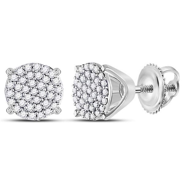 Diamond Circle Cluster Stud Earrings 1/4 Cttw 10kt White Gold